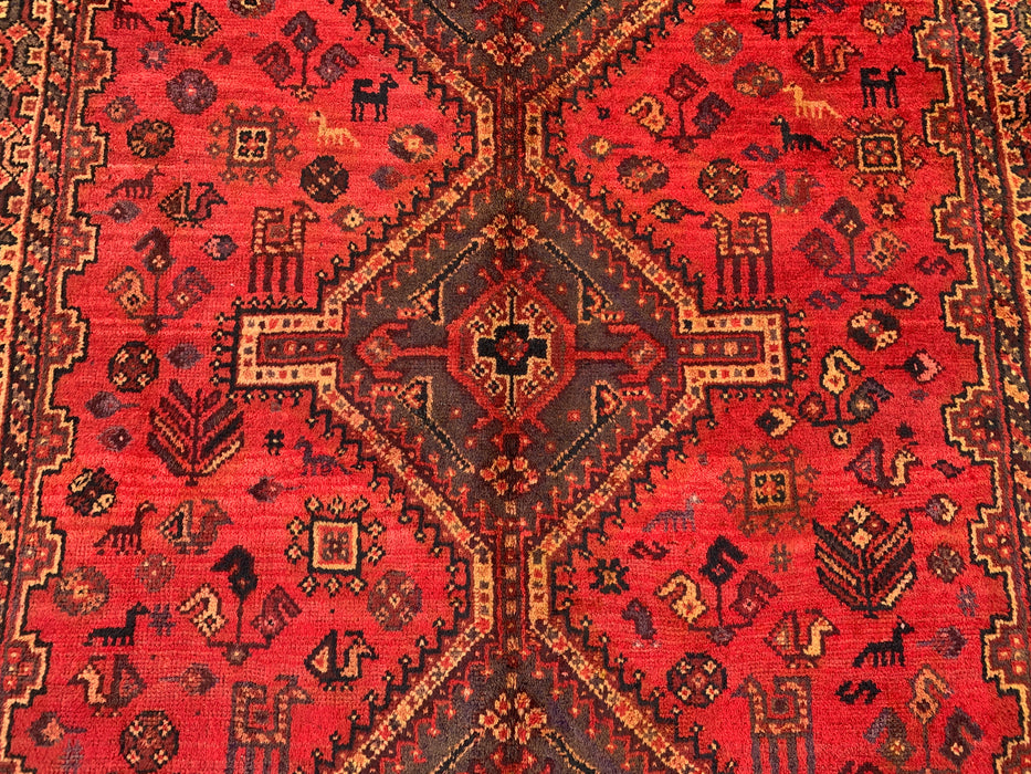 Handgeknoopt Perzisch wollen tapijt 7'5 x 5'0 rood tribaal medaillon karpet - KBHM-1166