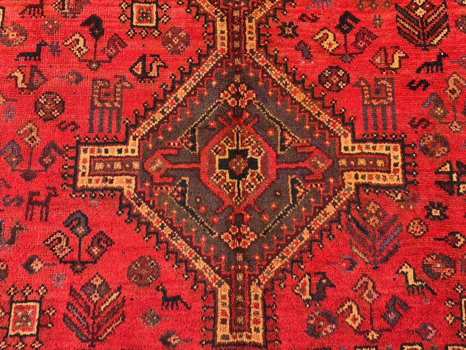 Handgeknoopt Perzisch wollen tapijt 7'5 x 5'0 rood tribaal medaillon karpet - KBHM-1166