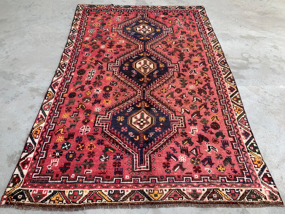 Handgeknoopt Perzisch wollen vloerkleed 8'8 x 5'9 Roze tribaal medaillon vloerkleed - KBHM-1168