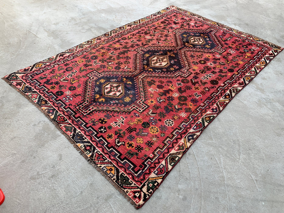 Handgeknoopt Perzisch wollen vloerkleed 8'8 x 5'9 Roze tribaal medaillon vloerkleed - KBHM-1168