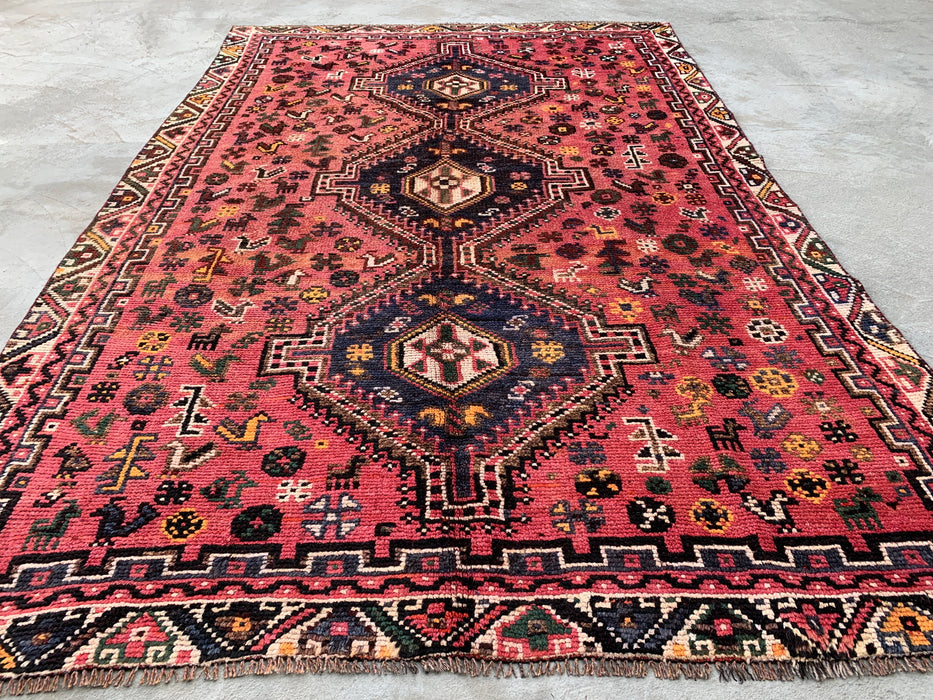 Handgeknoopt Perzisch wollen vloerkleed 8'8 x 5'9 Roze tribaal medaillon vloerkleed - KBHM-1168