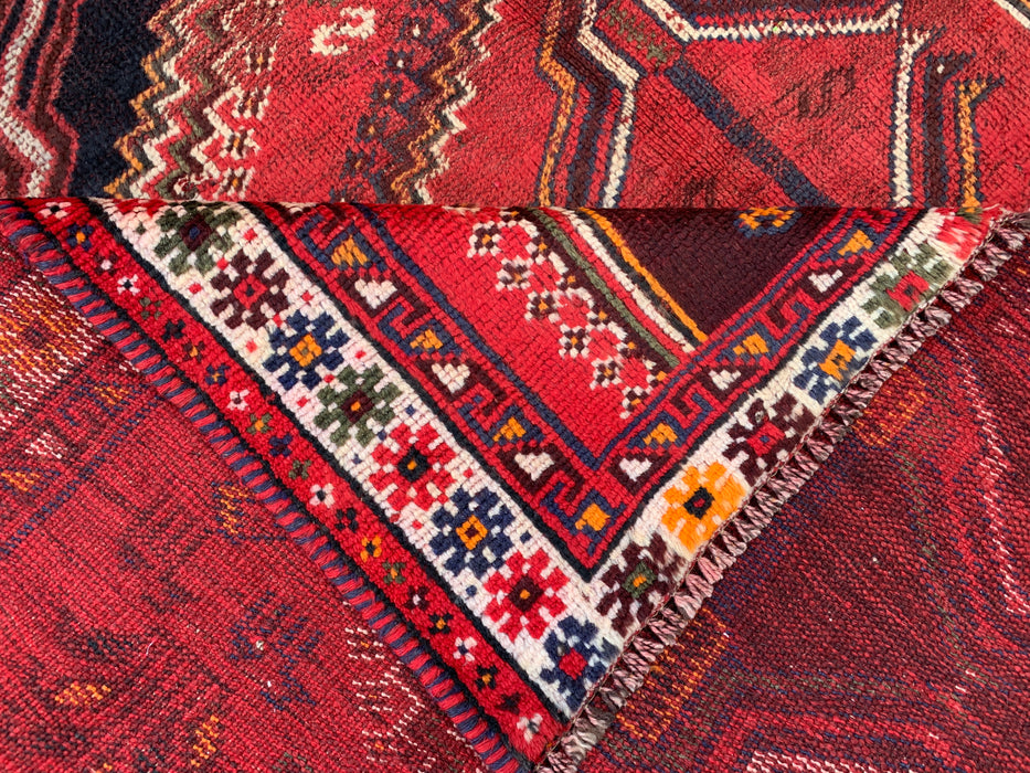 Handgemaakt Perzisch wollen vloerkleed 7x10 - Rood tribaal vintage Perzisch stijl tapijt - Exacte afmetingen 9'2" x 6'2" - KBHM-1169