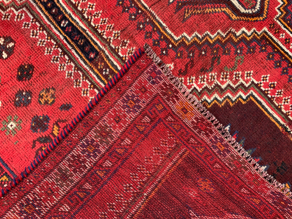Handgemaakt Perzisch wollen vloerkleed 7x10 - Rood tribaal vintage Perzisch stijl tapijt - Exacte afmetingen 9'2" x 6'2" - KBHM-1169