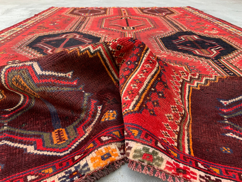 Handgemaakt Perzisch wollen vloerkleed 7x10 - Rood tribaal vintage Perzisch stijl tapijt - Exacte afmetingen 9'2" x 6'2" - KBHM-1169