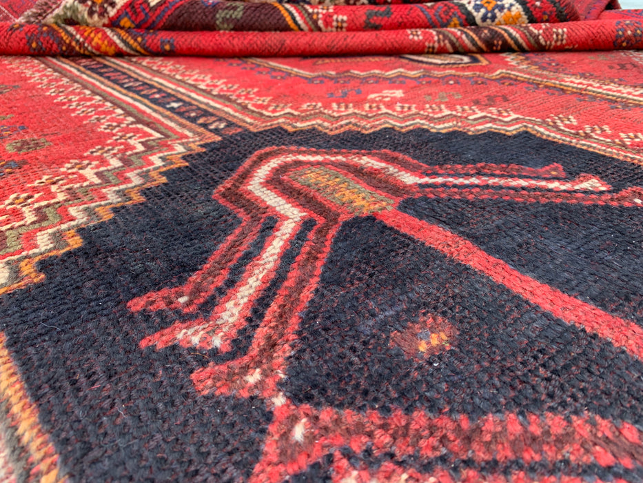 Handgemaakt Perzisch wollen vloerkleed 7x10 - Rood tribaal vintage Perzisch stijl tapijt - Exacte afmetingen 9'2" x 6'2" - KBHM-1169