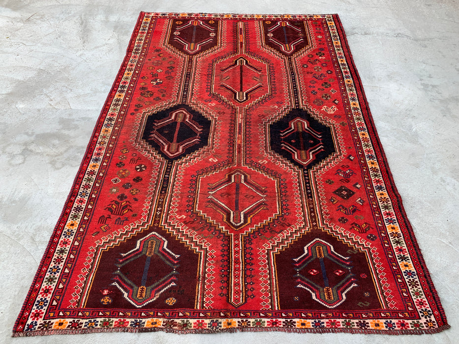 Handgemaakt Perzisch wollen vloerkleed 7x10 - Rood tribaal vintage Perzisch stijl tapijt - Exacte afmetingen 9'2" x 6'2" - KBHM-1169