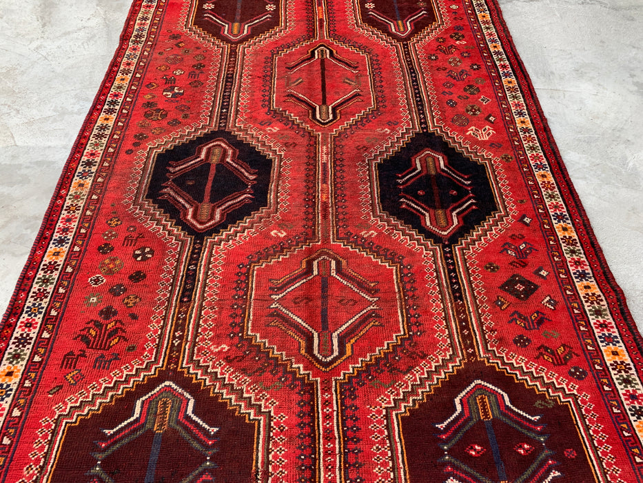 Handgemaakt Perzisch wollen vloerkleed 7x10 - Rood tribaal vintage Perzisch stijl tapijt - Exacte afmetingen 9'2" x 6'2" - KBHM-1169
