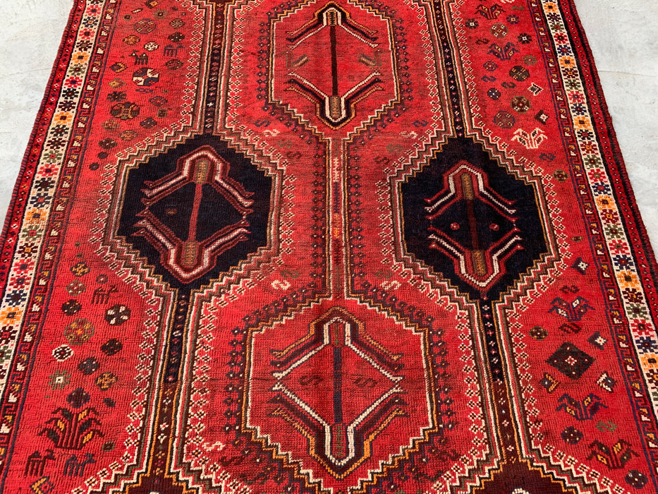 Handgemaakt Perzisch wollen vloerkleed 7x10 - Rood tribaal vintage Perzisch stijl tapijt - Exacte afmetingen 9'2" x 6'2" - KBHM-1169