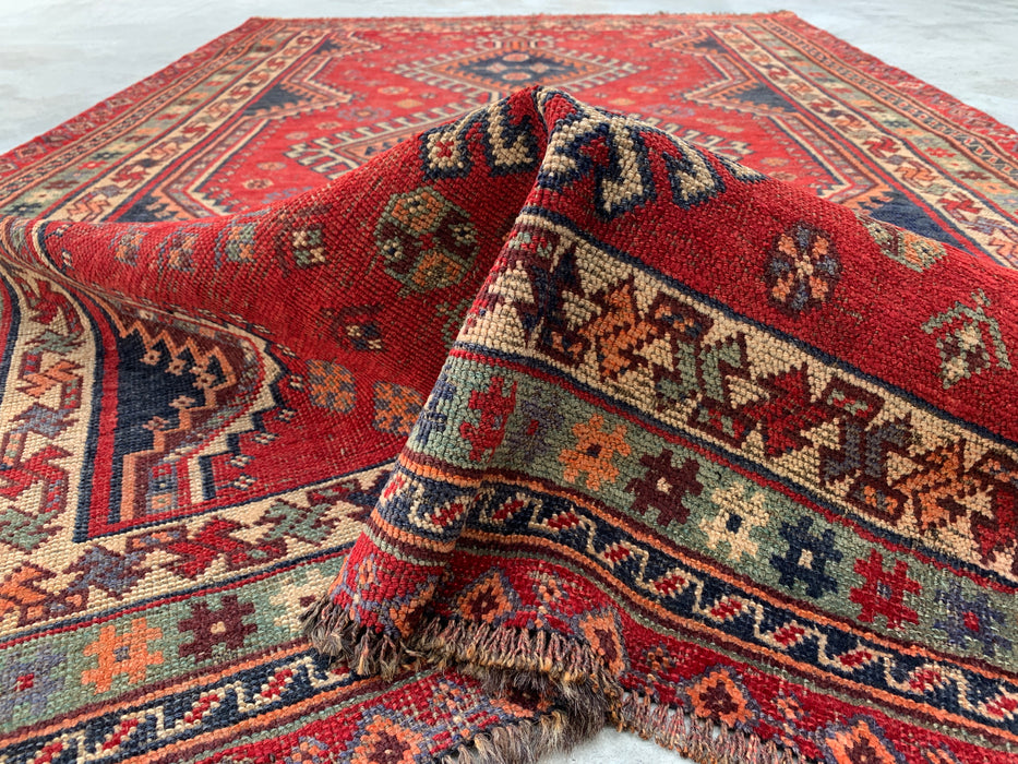 Handgeknoopt Perzisch wollen tapijt 241 x 150 cm rood stammen-medaillon vloerkleed - KBHM-1171