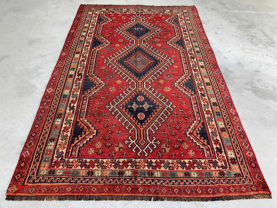 Handgeknoopt Perzisch wollen tapijt 241 x 150 cm rood stammen-medaillon vloerkleed - KBHM-1171