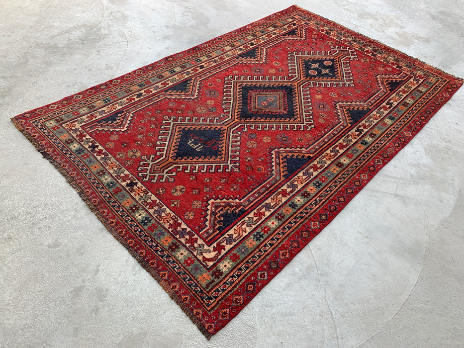 Handgeknoopt Perzisch wollen tapijt 241 x 150 cm rood stammen-medaillon vloerkleed - KBHM-1171