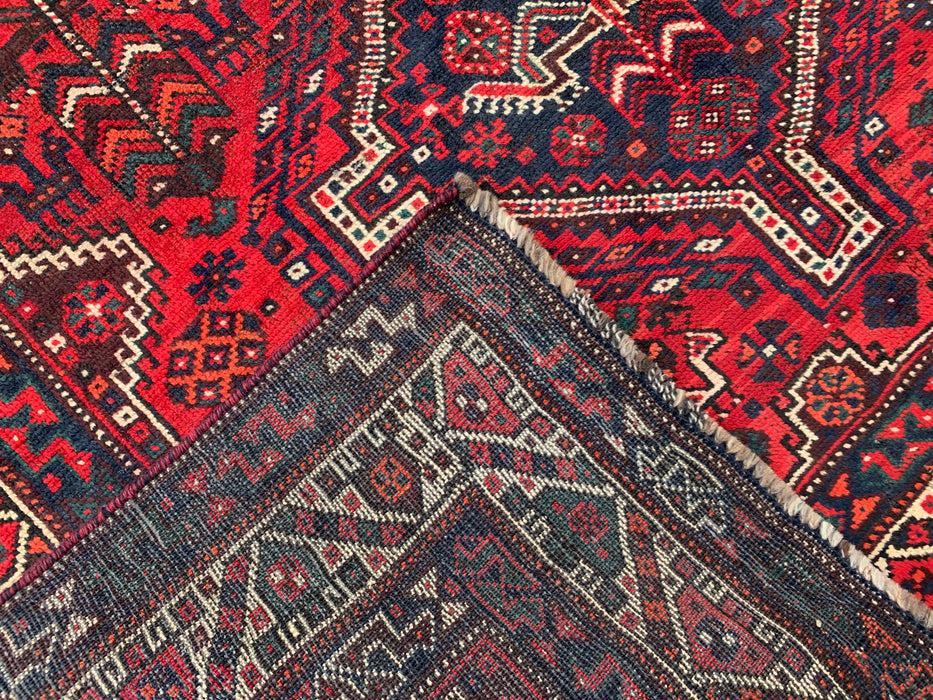 Handgeknoopt Perzisch wollen tapijt 8'2 x 5'3 rood tribaal medaillon karpet - KBHM-1172