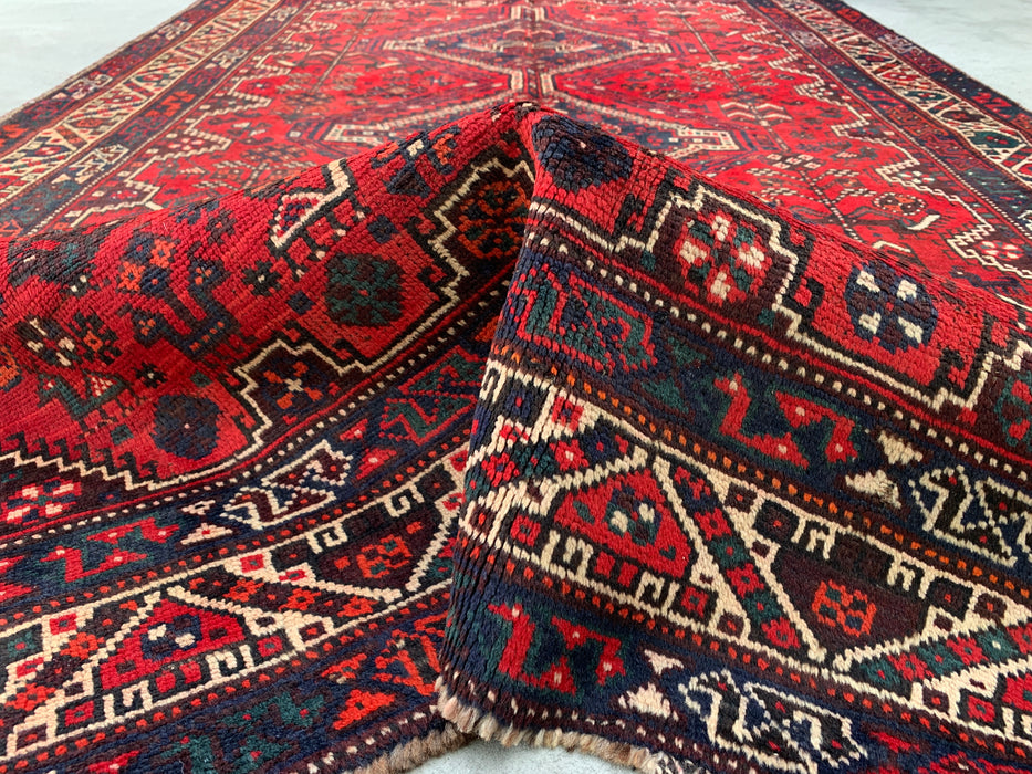 Handgeknoopt Perzisch wollen tapijt 8'2 x 5'3 rood tribaal medaillon karpet - KBHM-1172