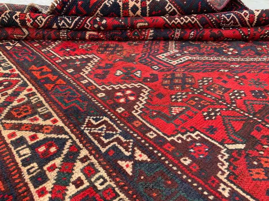 Handgeknoopt Perzisch wollen tapijt 8'2 x 5'3 rood tribaal medaillon karpet - KBHM-1172