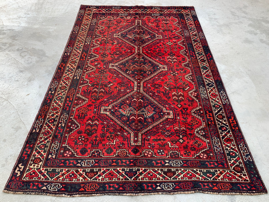Handgeknoopt Perzisch wollen tapijt 8'2 x 5'3 rood tribaal medaillon karpet - KBHM-1172