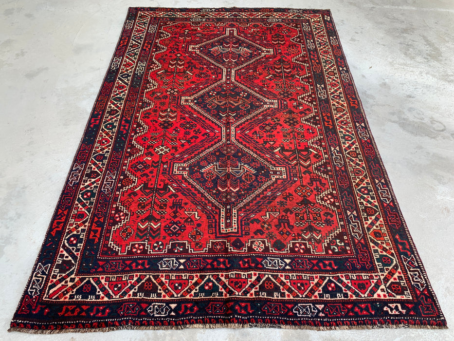 Handgeknoopt Perzisch wollen tapijt 8'2 x 5'3 rood tribaal medaillon karpet - KBHM-1172