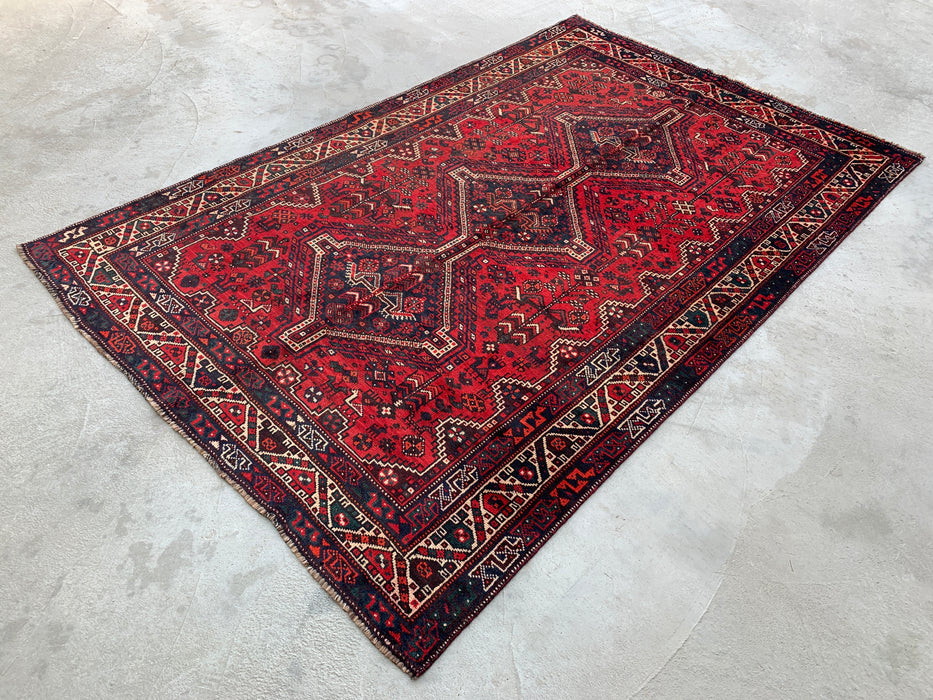 Handgeknoopt Perzisch wollen tapijt 8'2 x 5'3 rood tribaal medaillon karpet - KBHM-1172