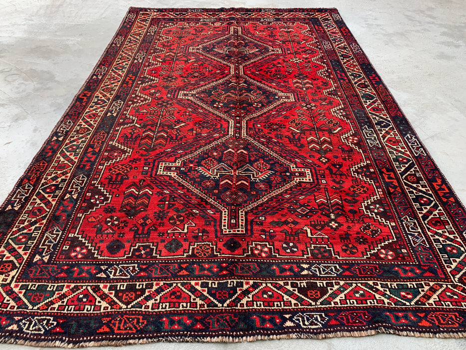 Handgeknoopt Perzisch wollen tapijt 8'2 x 5'3 rood tribaal medaillon karpet - KBHM-1172