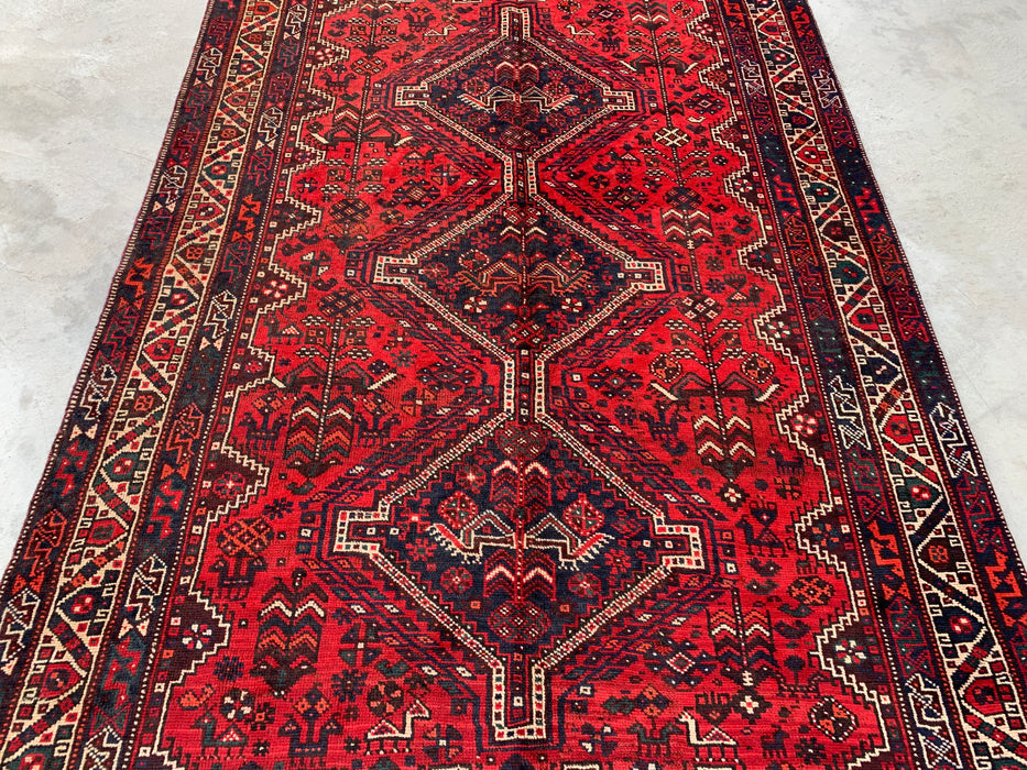 Handgeknoopt Perzisch wollen tapijt 8'2 x 5'3 rood tribaal medaillon karpet - KBHM-1172