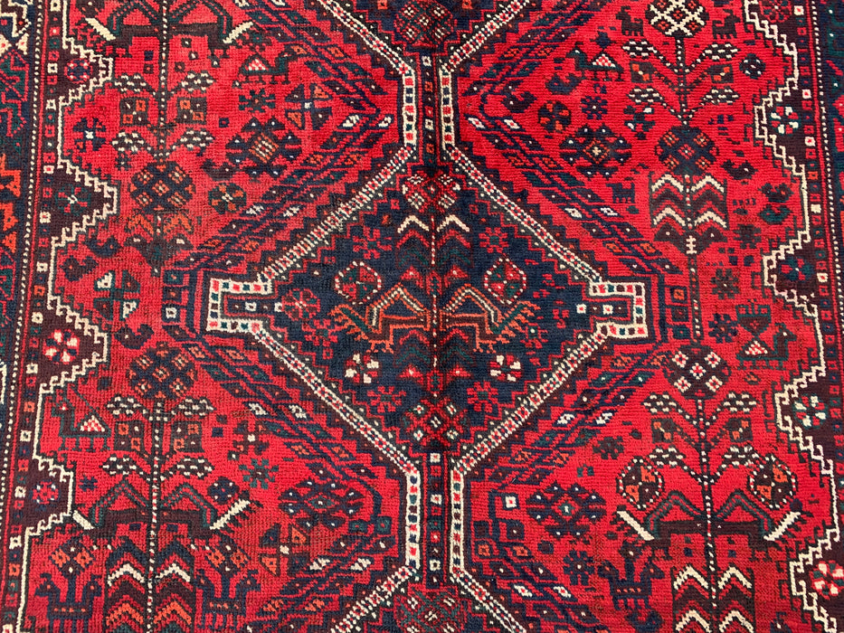 Handgeknoopt Perzisch wollen tapijt 8'2 x 5'3 rood tribaal medaillon karpet - KBHM-1172