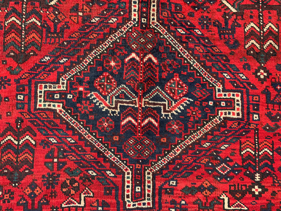 Handgeknoopt Perzisch wollen tapijt 8'2 x 5'3 rood tribaal medaillon karpet - KBHM-1172