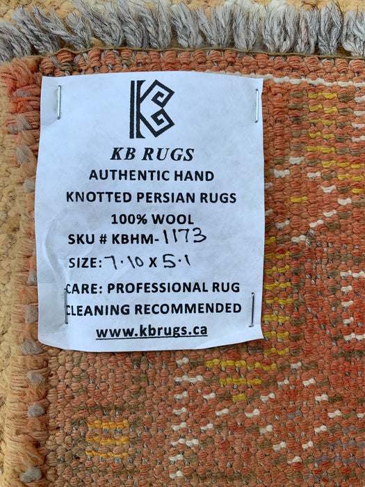 Handgeknoopt Perzisch wollen vloerkleed 239 x 155 cm, beige, ivoor & zachtgeel tribaal medaillon karpet - KBHM-1173
