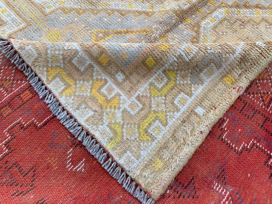 Handgeknoopt Perzisch wollen vloerkleed 239 x 155 cm, beige, ivoor & zachtgeel tribaal medaillon karpet - KBHM-1173