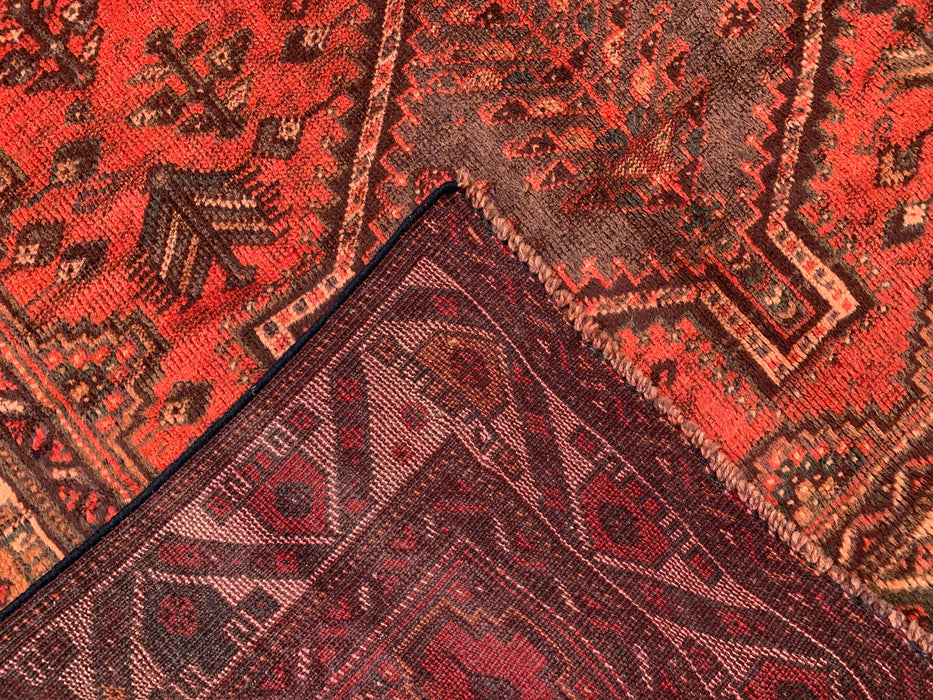 KBHM-1174 Handgeknoopt Perzisch wollen tapijt – 226 x 140 cm Rood, bruin & perzik tribaal medaillon vloerkleed