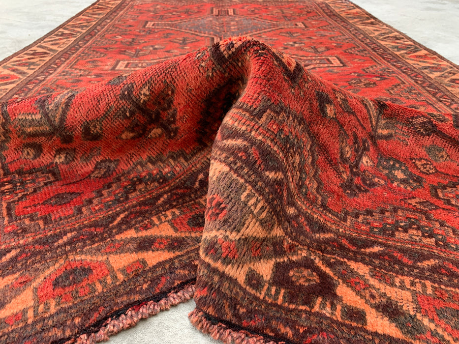 KBHM-1174 Handgeknoopt Perzisch wollen tapijt – 226 x 140 cm Rood, bruin & perzik tribaal medaillon vloerkleed