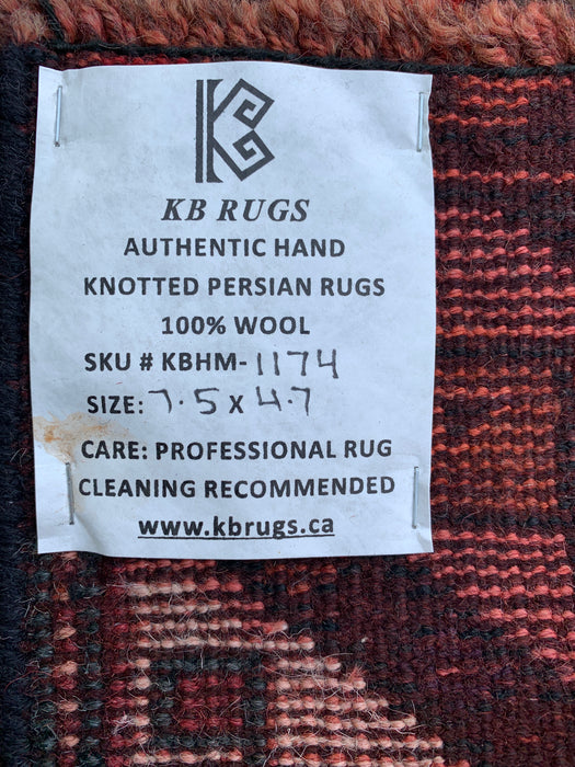 KBHM-1174 Handgeknoopt Perzisch wollen tapijt – 226 x 140 cm Rood, bruin & perzik tribaal medaillon vloerkleed