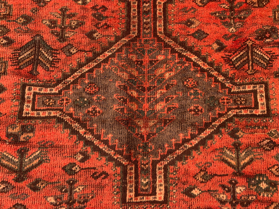KBHM-1174 Handgeknoopt Perzisch wollen tapijt – 226 x 140 cm Rood, bruin & perzik tribaal medaillon vloerkleed