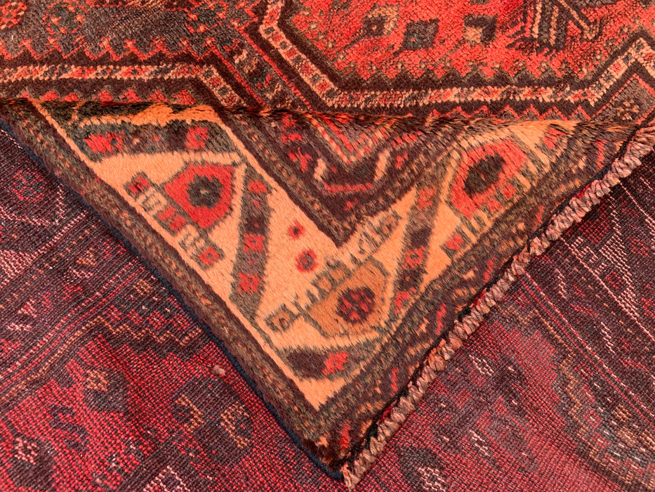 KBHM-1174 Handgeknoopt Perzisch wollen tapijt – 226 x 140 cm Rood, bruin & perzik tribaal medaillon vloerkleed