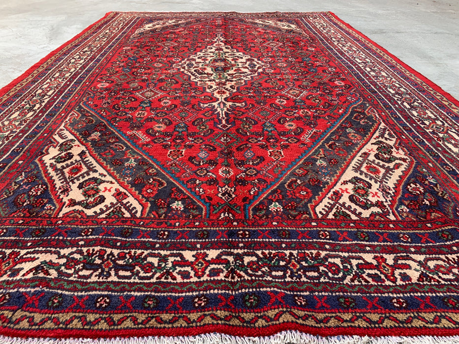 Handgemaakt Perzisch wollen vloerkleed 213x305 cm - Rood, ivoor & marineblauw traditioneel medaillon Perzische stijl kleed - Exacte afmeting 312 cm x 203 cm - KBHM-1176