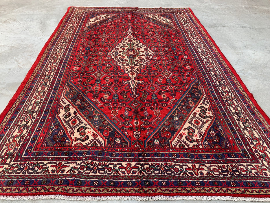 Handgemaakt Perzisch wollen vloerkleed 213x305 cm - Rood, ivoor & marineblauw traditioneel medaillon Perzische stijl kleed - Exacte afmeting 312 cm x 203 cm - KBHM-1176