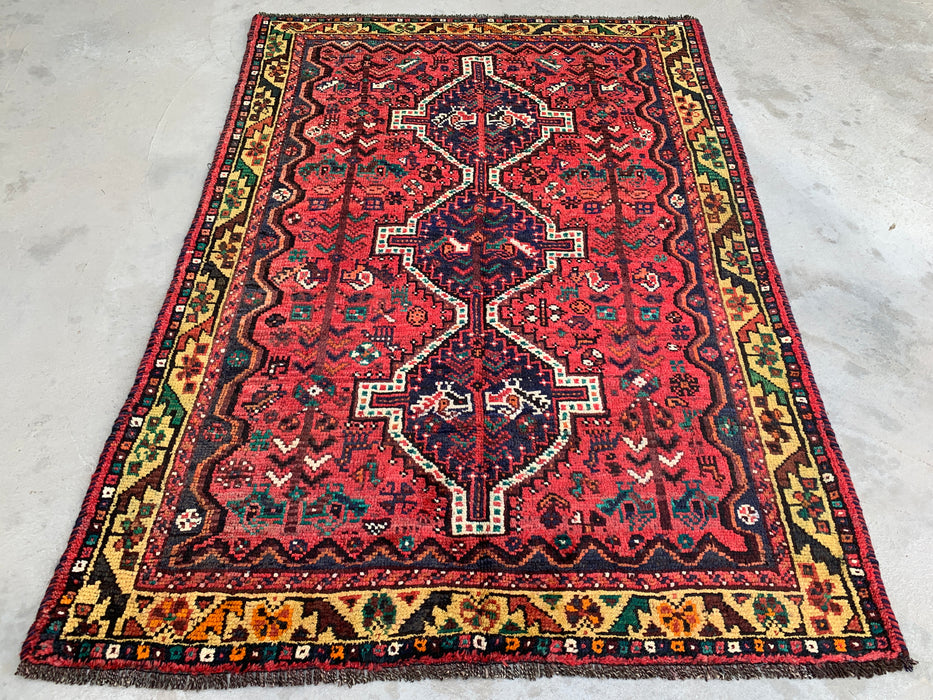 Handgeknoopt Perzisch wollen tapijt 7'0 x 5'0 – Rood tribaal vintage karpet – KBHM-1177