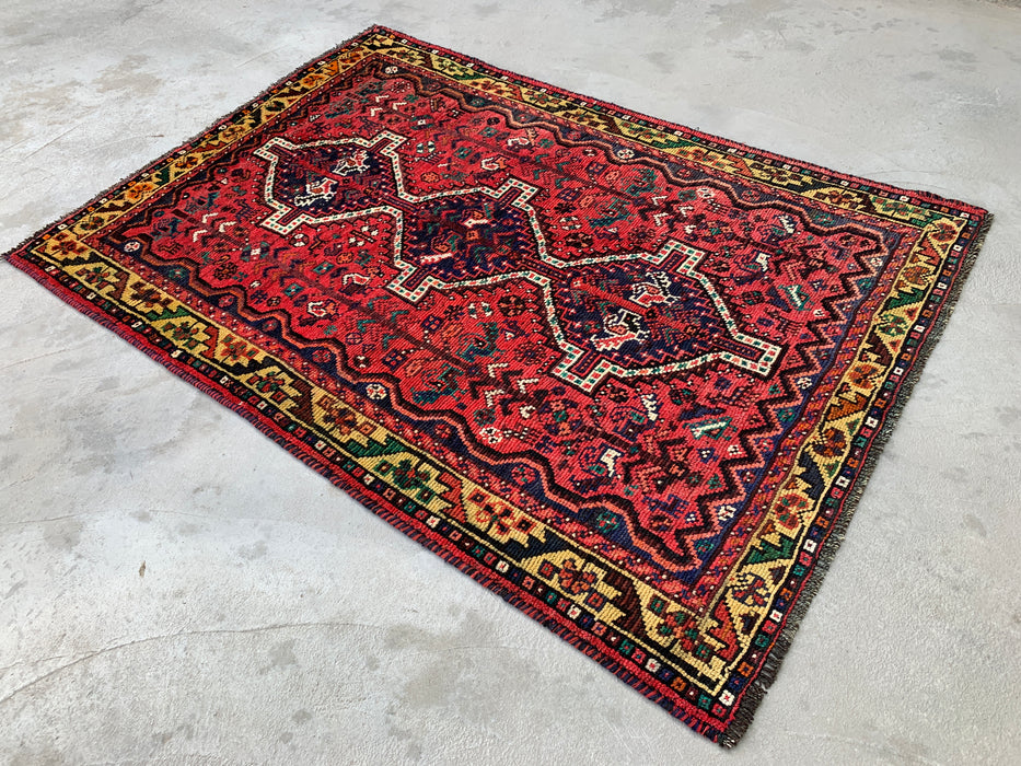 Handgeknoopt Perzisch wollen tapijt 7'0 x 5'0 – Rood tribaal vintage karpet – KBHM-1177