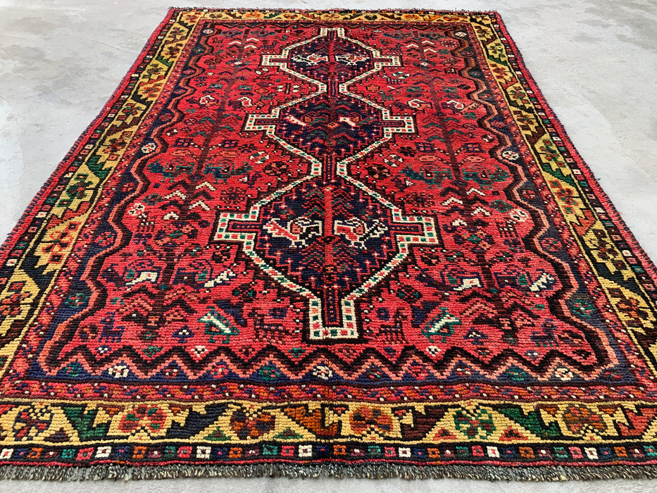 Handgeknoopt Perzisch wollen tapijt 7'0 x 5'0 – Rood tribaal vintage karpet – KBHM-1177