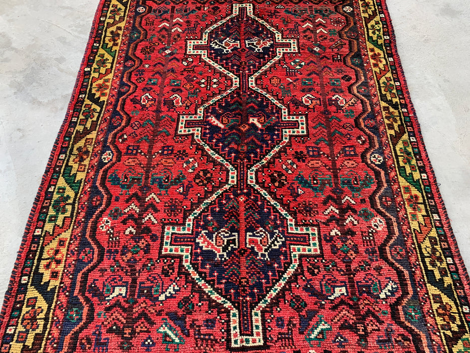 Handgeknoopt Perzisch wollen tapijt 7'0 x 5'0 – Rood tribaal vintage karpet – KBHM-1177