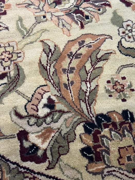 8' x 8' rond, met de hand geknoopt wollen vloerkleed - Ivoor/Beige/Multi