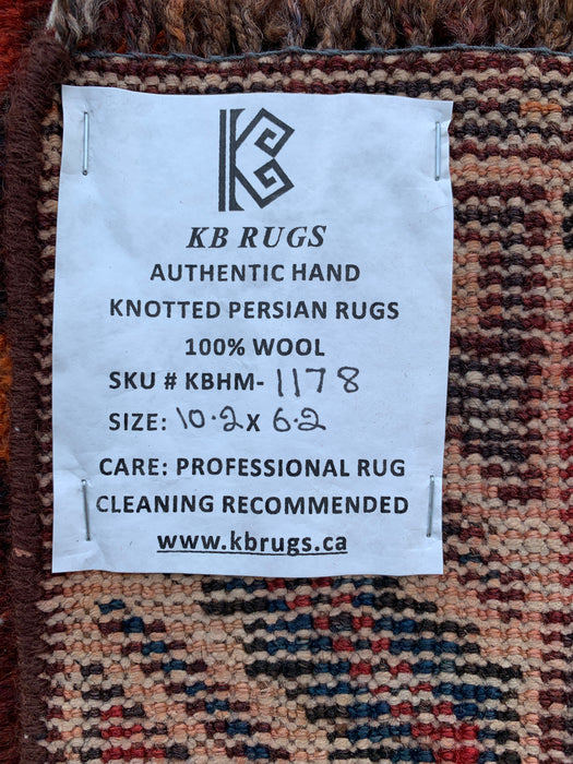 Handgeweven Perzisch wollen karpet 7x10 - Roest, bruin & zwart stammenmedaillon Perzisch stijl tapijt - Exacte afmeting 10'2" x 6'2" - KBHM-1178