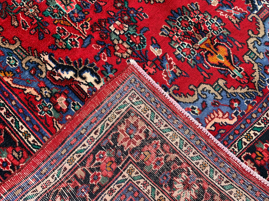 Handgemaakt Perzisch wollen vloerkleed 7x10 - Rood, blauw & ivoor traditioneel Perzisch bloemendessin - Exacte afmeting 10'2" x 7'0" - KBHM-1179