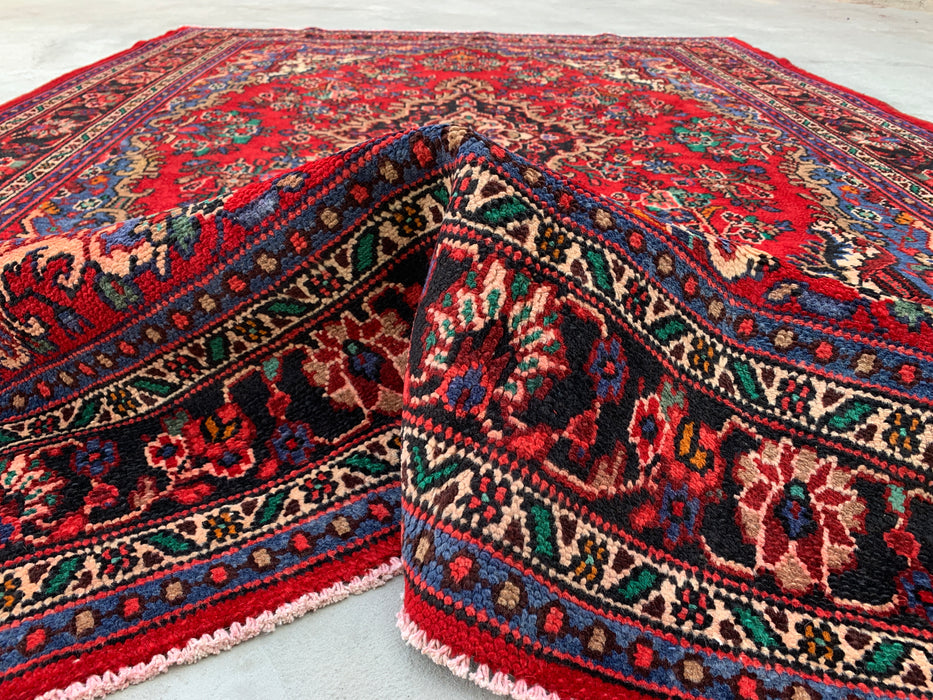 Handgemaakt Perzisch wollen vloerkleed 7x10 - Rood, blauw & ivoor traditioneel Perzisch bloemendessin - Exacte afmeting 10'2" x 7'0" - KBHM-1179