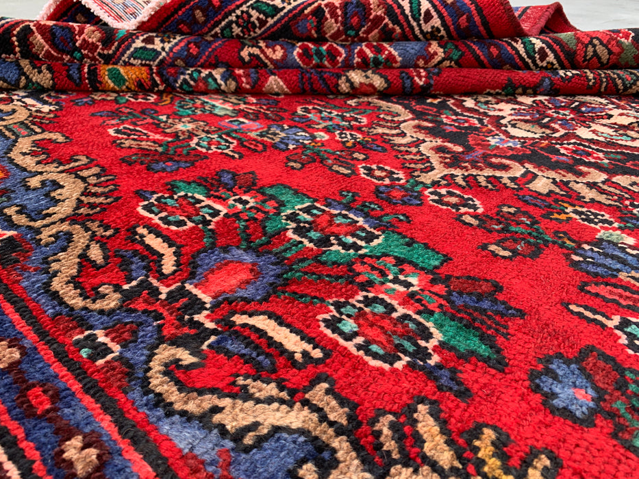 Handgemaakt Perzisch wollen vloerkleed 7x10 - Rood, blauw & ivoor traditioneel Perzisch bloemendessin - Exacte afmeting 10'2" x 7'0" - KBHM-1179