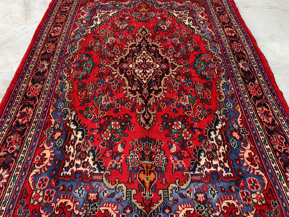 Handgemaakt Perzisch wollen vloerkleed 7x10 - Rood, blauw & ivoor traditioneel Perzisch bloemendessin - Exacte afmeting 10'2" x 7'0" - KBHM-1179