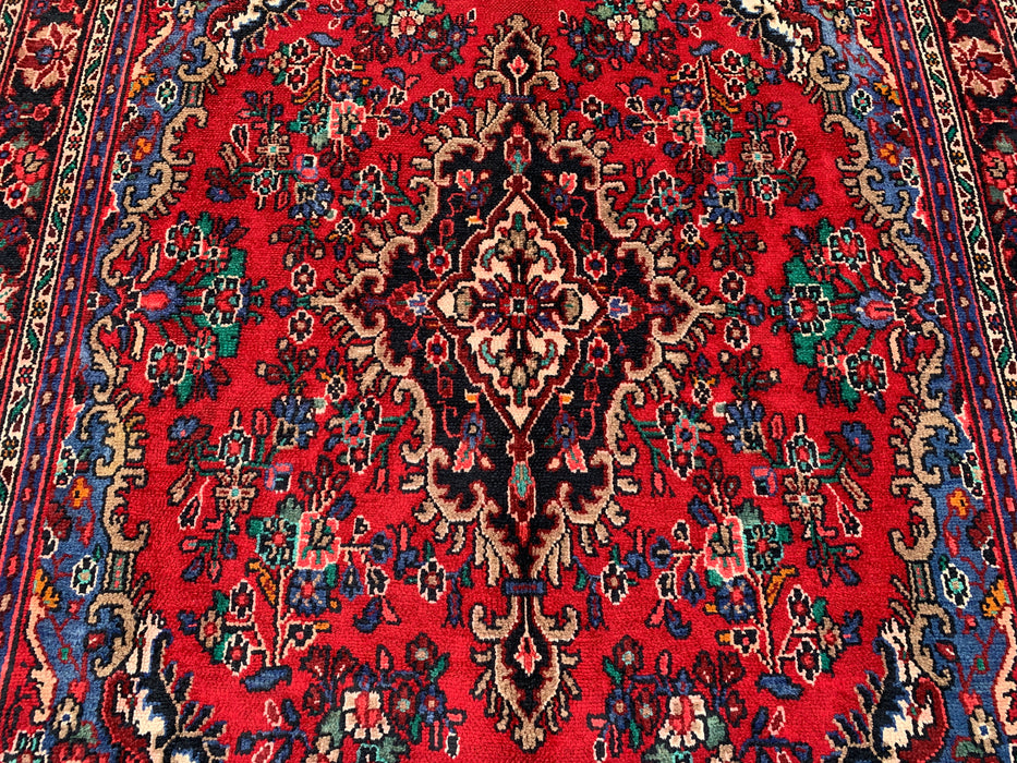 Handgemaakt Perzisch wollen vloerkleed 7x10 - Rood, blauw & ivoor traditioneel Perzisch bloemendessin - Exacte afmeting 10'2" x 7'0" - KBHM-1179