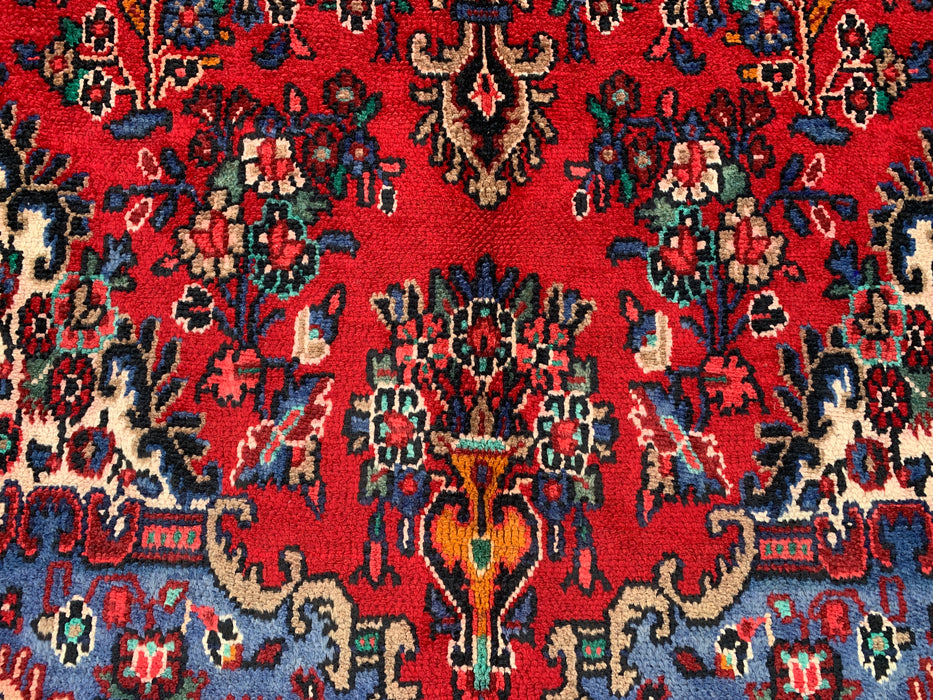 Handgemaakt Perzisch wollen vloerkleed 7x10 - Rood, blauw & ivoor traditioneel Perzisch bloemendessin - Exacte afmeting 10'2" x 7'0" - KBHM-1179