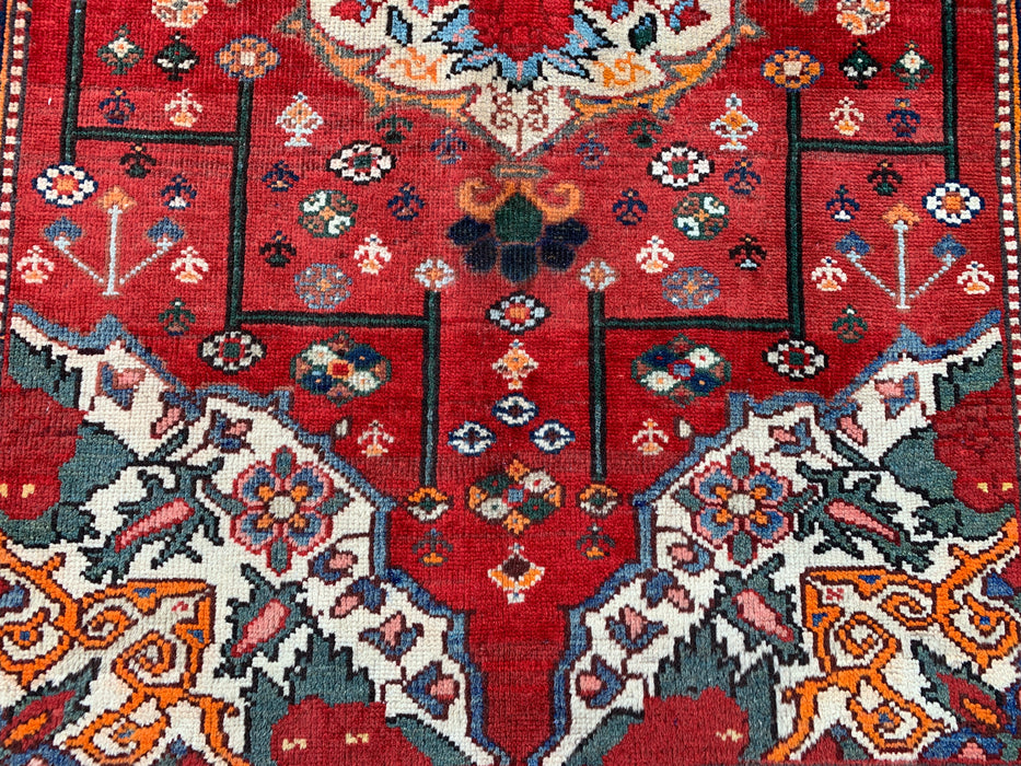KBHM-1183 Handgeknoopt Perzisch wollen loper tapijt – 305 x 99 cm Rood, Ivoor & Marineblauw Traditionele bloemenloper