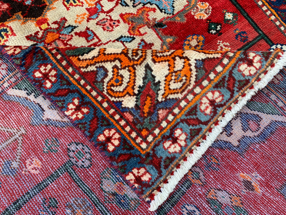 KBHM-1183 Handgeknoopt Perzisch wollen loper tapijt – 305 x 99 cm Rood, Ivoor & Marineblauw Traditionele bloemenloper