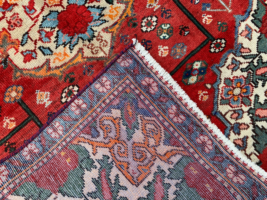 KBHM-1183 Handgeknoopt Perzisch wollen loper tapijt – 305 x 99 cm Rood, Ivoor & Marineblauw Traditionele bloemenloper