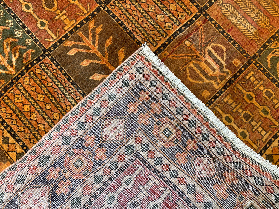 Handmade Persian Wool Area Rug 7x10 - Rusty Orange, Brown and Dark Beige Bakhtiari Persian Style Rug - Exact Size 10'2" x 6'7" - KBHM-1184